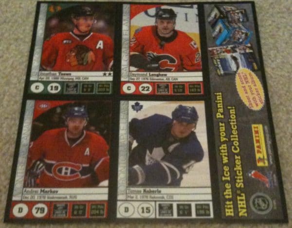 2008-09 Panel 1 Panini Sticker Promo Sheet Hockey NHL