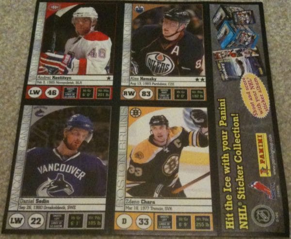 2008-09 Panel 2 Panini Sticker Promo Sheet Hockey NHL