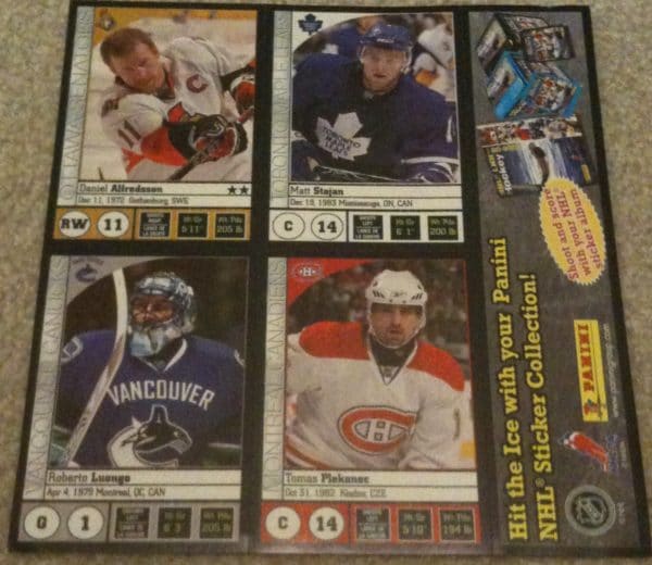 2008-09 Panel 3 Panini Sticker Promo Sheet Hockey NHL