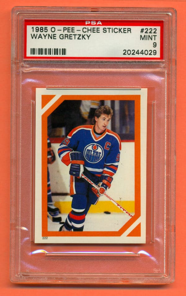 PSA 9- 1985 O-Pee-Chee #222 Sticker Edmonton