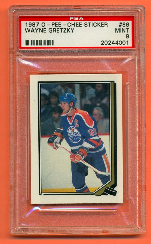 PSA 9- 1987 O-Pee-Chee #86 Sticker Edmonton