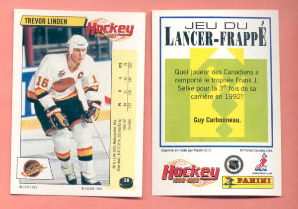 1992 PANINI French #28-Trevor Linden