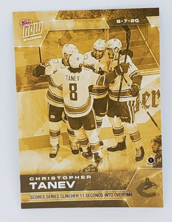 2020 PLAYOFFS TOPPS NOW Day 6 #SCP-25G Gold (back of pack proof) - Chris Tanev est (1 of 4)