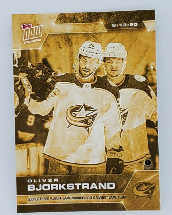 2020 PLAYOFFS TOPPS NOW Day 9 #SCP-51G Gold (picture proof) - Oliver Bjorkstrand est (1 of 4)