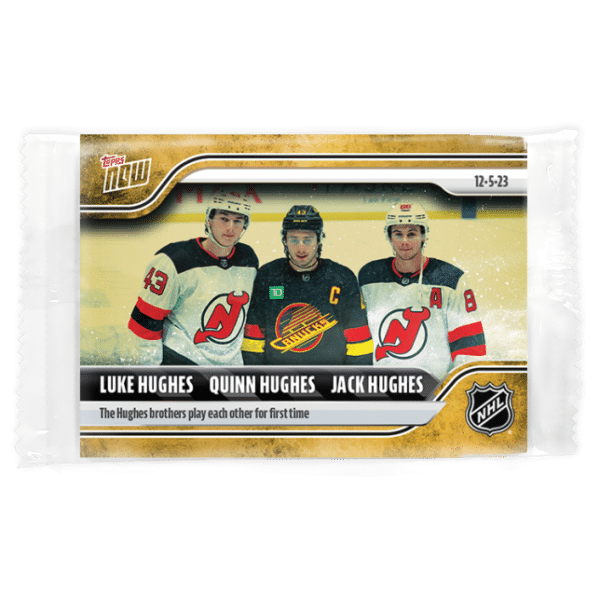 2023-24 TOPPS NOW /1 Gold Ice Parallel  #53- Luke Hughes/ Quinn Hughes 2/ Jack Hughes 2 (1 of 1)