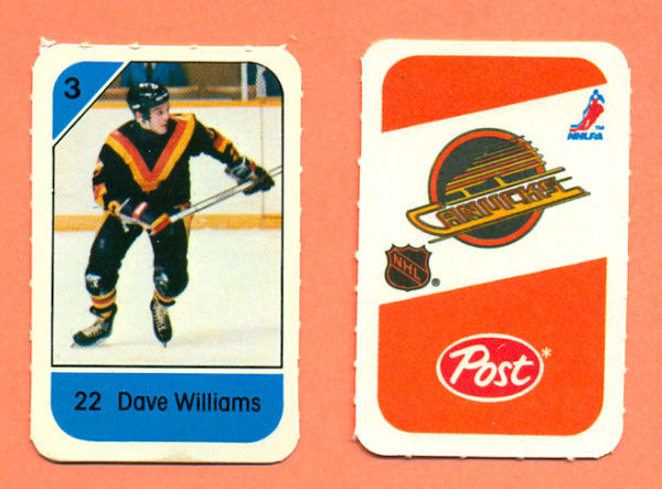 1982 Post Mini Cards #109-Dave-Tiger Williams