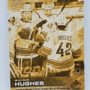 2020 PLAYOFFS TOPPS NOW Day 5 #SCP-19G Gold (back of pack proof) - Quinn Hughes est (1 of 5)