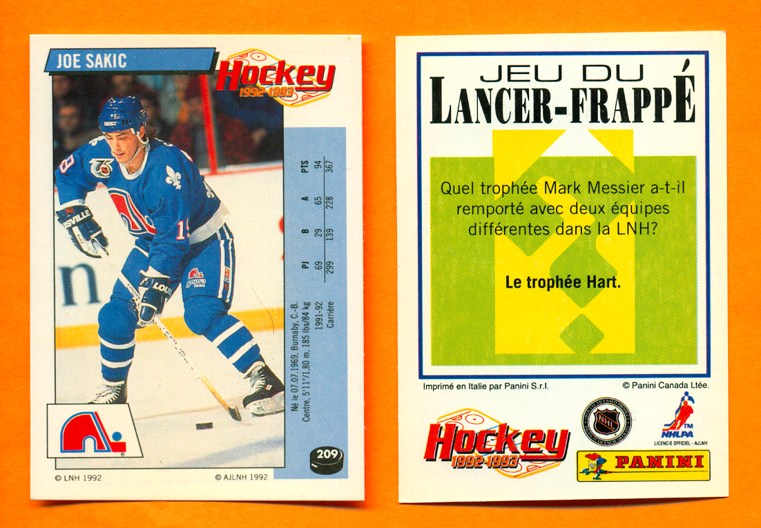 1992 PANINI French #209-Joe Sakic